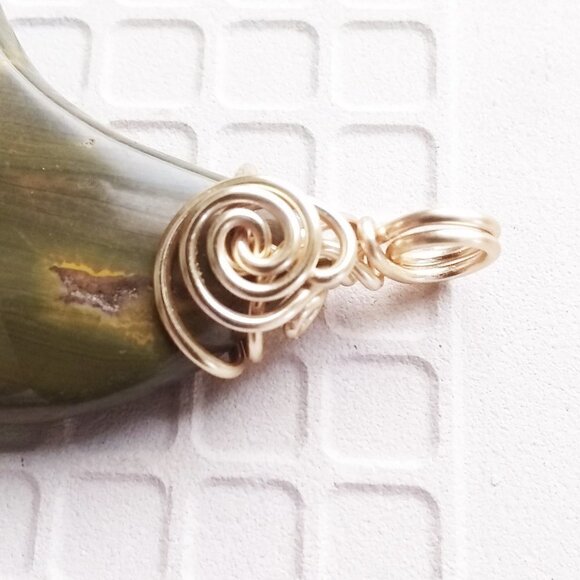 Genuine Jasper Moon Pendant - Hunter Sage Green - Wire Wrapped - Moon Goddess - Picture 6 of 8